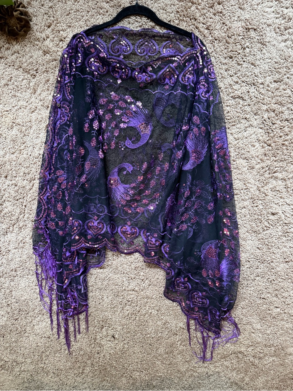 Purple Sequin Lace Overlay Shawl